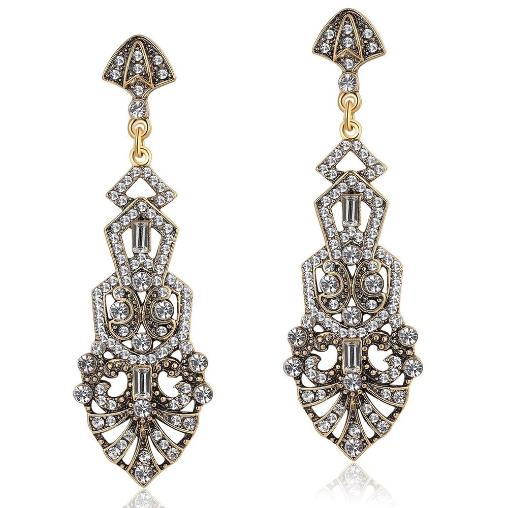 1920s Flapper Earrings Roaring 20s Great Gatsby Rhinestone Earrings